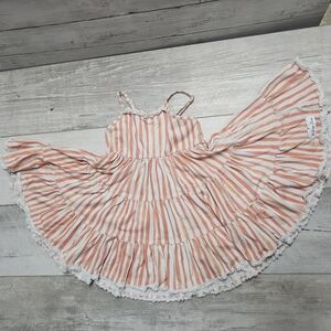 Makena Lane Girls Dress Size 4 Striped Orange White with Crochet Trim